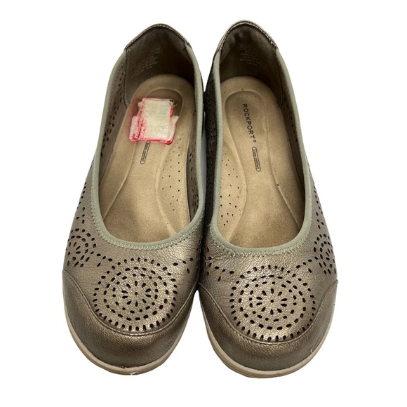 ROCKPORT Metallic Pewter Laser Cut Out Flats Slip On Loafers Genuine Leather 7.5 - Picture 3 of 16